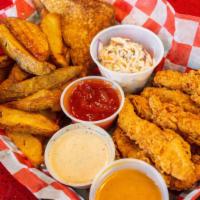 Tender Lovin' · Hand-breaded southern fried chicken tenders with two sauces. Comes with small coleslaw  and ...