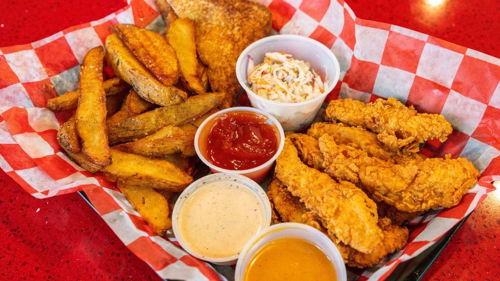 Tender Lovin' · Hand-breaded southern fried chicken tenders with two sauces. Comes with small coleslaw  and texas toast.