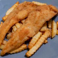 Fish & Chips · Two pieces of whiting fish and French fries.