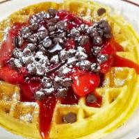 Strawberry Chocolate Waffle · Thick cake made from leavened batter or dough.