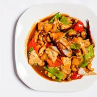Cashew Chicken · Stir-fried chicken breast with roasted cashew nuts, bell peppers, mushrooms, peapods, onions...