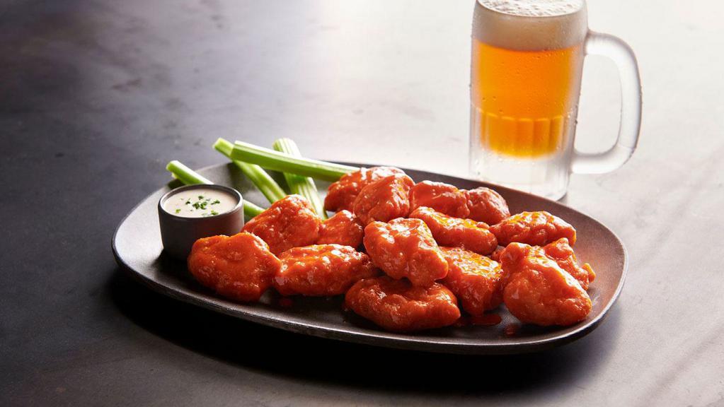 Boneless Wings · Served with celery and a side of ranch or bleu cheese dressing.
