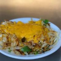 S/ Gourmet Hash Browns · Hash Browns w/ Cheddar Cheese, Green Pepper & Onion