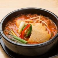Kimchi Chigae · Pork, tofu and kimchi soup.