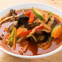 Jampong · Assorted seafood with vegetables and noodles in a spicy or mild broth.