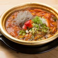 Bu Dae Chigae · Pork, sausage, vegetable, tofu and noodle soup.