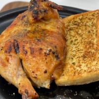 Half Rotisserie Chicken · Half Seasoned Rotisserie Chicken with garlic bread, coleslaw, and fries. Choice of Greek or ...