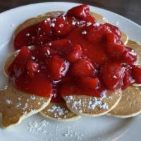 Silver Dollar Pancakes (12 Small Cakes) · Served with strawberries, blueberries or cinnamon apples for an additional charge.