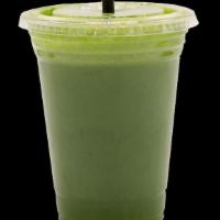 Peach Perfect · spinach, cucumber, pineapple, peaches, ginger + coconut water.