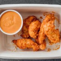 Breaded Chicken Strips · Breaded Chicken Strips, served with your choice of sauce and choice of dressing.