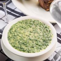 Creamed Spinach · Traditional Steak House Side. Cream, fennel & chopped spinach