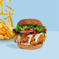 Vote For Avocado Chicken Sandwich · Buttermilk fried chicken, sliced avocado, applewood smoked bacon, lettuce, tomatoes, ranch, ...
