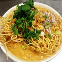 Khao Soi / Chiang Mai Noodle Soup · This is a Northern Thai dish. Signature dish of Chiang Mai. Egg noodles with curry sauce, pi...