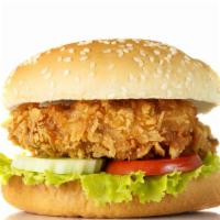 Crispy Chicken Burger · Hand breaded fried chicken breast, melted pepper jack cheese, lettuce, tomatoes, with our ho...