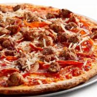 Meat Lovers · classic red sauce, mozzarella, sausage, pepperoni, Canadian bacon and parmesan