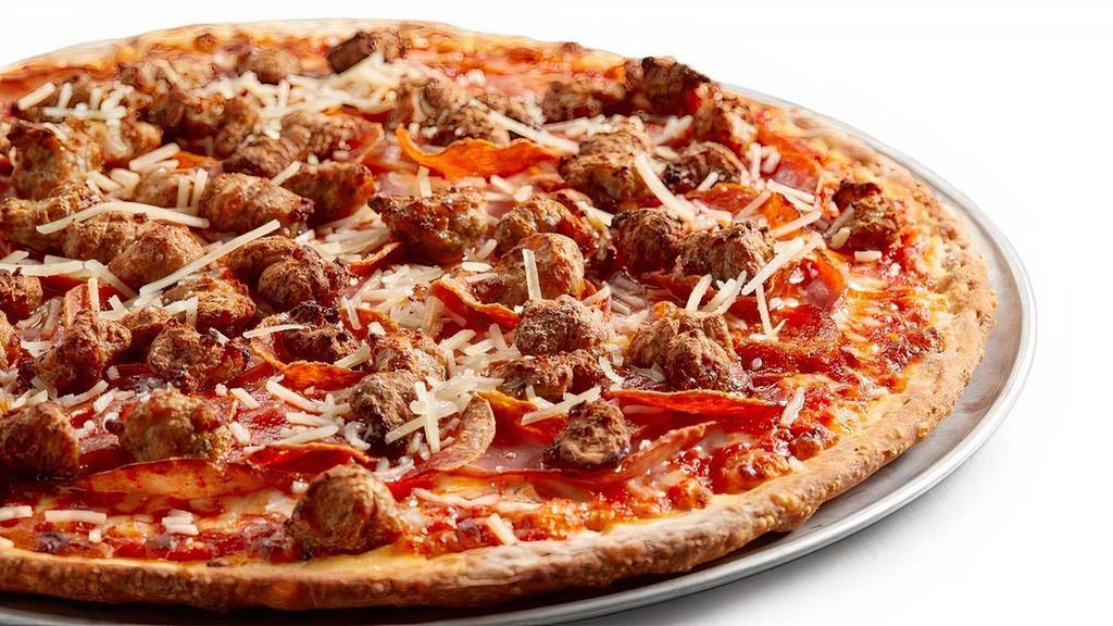 Meat Lovers · classic red sauce, mozzarella, sausage, pepperoni, Canadian bacon and parmesan