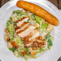 Chicken Cesar Salad · Mixed greens, topped with grilled chicken, parmesan  cheese, croutons, and creaser dressing ...
