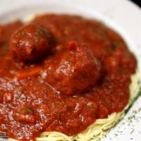 Spaghetti Bolognese With Meatballs · Spaghetti topped with our meat sauce and Italian meatballs.