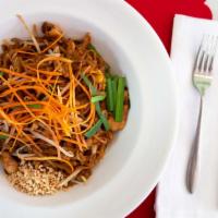 Pad Thai · Thin rice noodles sautéed in special sauce with eggs, bean sprouts and green onion. Topped w...