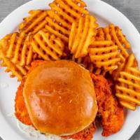 Fried Chicken Sandwich · Breaded and fried chicken breast dipped in your choice of buffalo, BBQ, spicy BBQ, garlic pa...