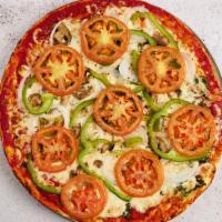 Veggie (Thin Crust) · Spinach, mushrooms, onions, green pepper, tomatoes, Mozzarella.