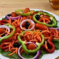House Salad · Romaine lettuce, carrots, red onion, tomato, black olives, red & green peppers. With chicken...