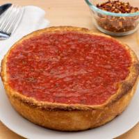 10” Pan Cheese Pizza · 2 layers of cheese topped with our homemade pizza sauce.  This is Chicago Deep Dish pizza.