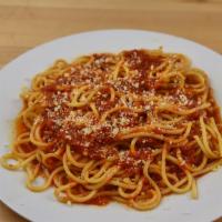 Spaghetti  · Long thing pasta.