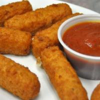 Mozzarella Sticks · Fried to golden brown perfection, these mozzarella sticks are bursting with warm melted chee...
