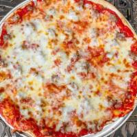Sausage Pizza · Our blend of five Italian cheeses, homemade sausage and tomato sauce make for a pizza full o...