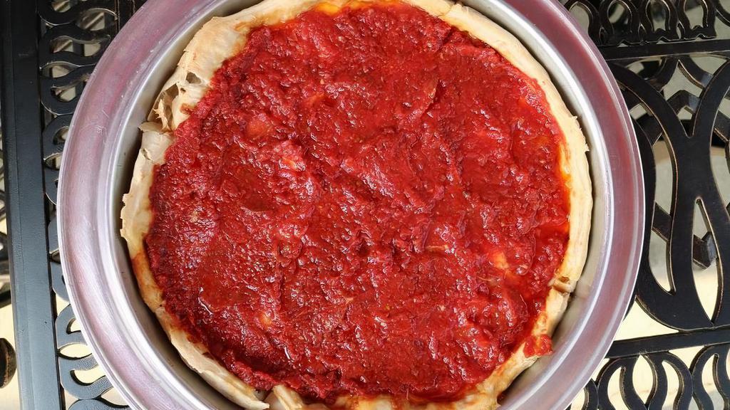 Deep Dish Pepperoni Pizza · Spicy Pepperoni paired with gooey mozzarella cheese and our homemade pizza sauce.