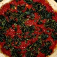 Deep Dish Spinach Pizza · Fresh spinach sautéed with butter and garlic with our homemade tomato sauce and five Italian...