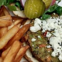 Veggie Burger And Fries · Veggie Pattie made from an assortment of beans and veggies topped with fresh lettuce, ripe t...