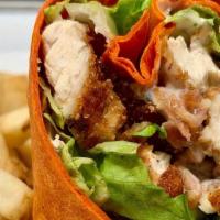 Buffalo Ranch Chicken Wrap · Crispy breaded or grilled chicken, spring mix, bacon bits, spicy buffalo sauce with creamy r...