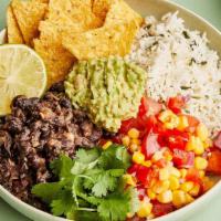 Burrito Bowl · Protein of your choice rice beans, cilantro, onions and guacamole served in a bowl.