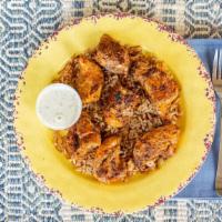 Spicy Chicken On Rice · Same as our original chicken on rice, but with some fire – the chicken is mixed with a homem...