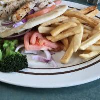 10) Grilled Chicken Pita · Marinated chicken, lettuce, tomato & ranch dressing on the side