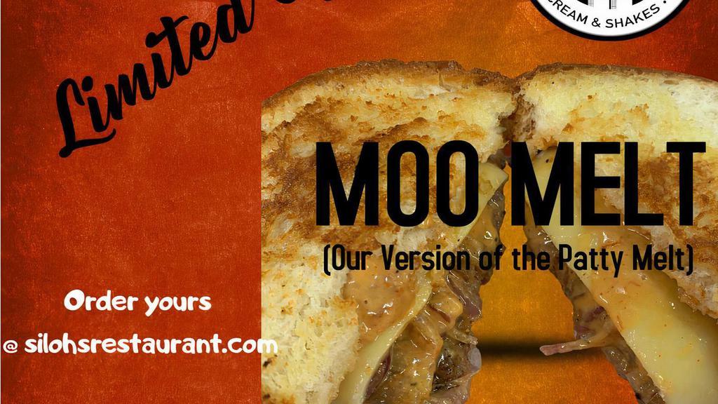 Moo Melt · Our Moo Melt includes 1/3 lb Angus Beef Patty, Grilled Onions, Swiss Cheese and our New SilOHs Sauce which has a hint of pineapple in the sauce, all on Texas Toast.  This brings out the flavor in the sandwich.  It's worth a try!