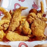 Fried Seafood Basket Combo · fish, shrimp and oyster with cajun fries and hush puppies.