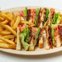 Bltt Club With Fries · Bacon and turkey with lettuce, tomato and mayo.