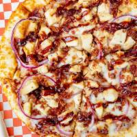 Bbq Chicken & Bacon (Small) · Premium mozzarella cheese, sweet baby rays bbq sauce, red onions, grilled chicken and bacon.