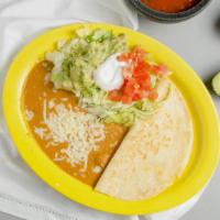 Quesadilla Verde · Quesadilla choice of ground beef, chicken, shredded beef, or beef tips. Lettuce, tomato, and...