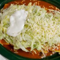 Super Enchiladas · Five different Enchiladas
One Ground Beef, Chicken, Shredded Beef, Bean And Cheese. All Topp...