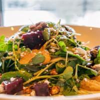 Roasted Beet Salad · oven roasted beets, orange supremes, & finely 
shaved fresh fennel, tossed with watercress i...