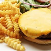 Classic Cheeseburger · half-pound gc signature beef blend topped with american cheese on a brioche bun. served with...