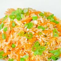 Fried Rice · Vegetarian, gluten free. Jasmine rice mixed with egg, carrots, peas, onion, tamari soy sauce...