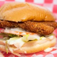 Spicy Chicken Sandwich · Spicy chipotle breaded chicken with lettuce, tomato, grilled onions, and ranch.