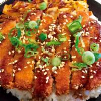 Tonkatsu Bowl · Fried chicken cutlet with spicy stir-fried cabbage on a bed of steam rice. Sub seasoned rice...
