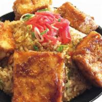 Teriyaki Tofu Bowl · 5 pieces of teriyaki tofu on white rice. Sub seasoned rice or add shrimp for an additional c...