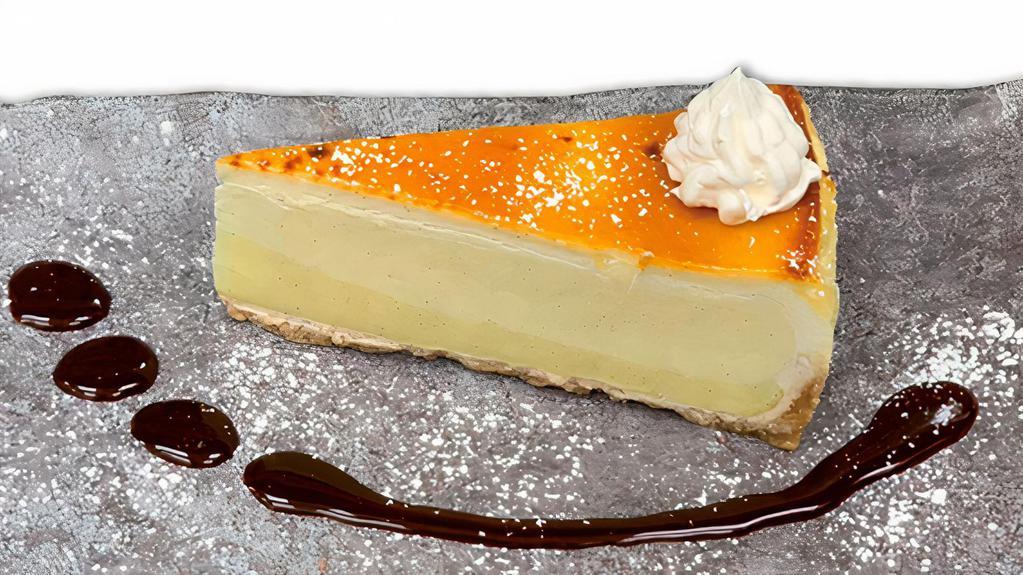 Cream Brûlée Cheesecake · The marriage of two great classic - cream brûlée layered and a mingle with the lightest cheesecakes. Hand-fired and mirrored with burnt caramel.